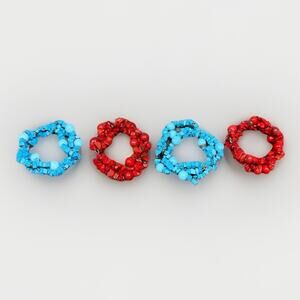 Stone Chip Napkin Rings Set Of 4 Red Blue Turquoise Table Decor Dining